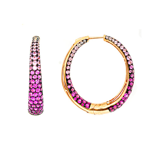 Ombre Pink Sapphire Hoop set in Pink Gold Earrings
