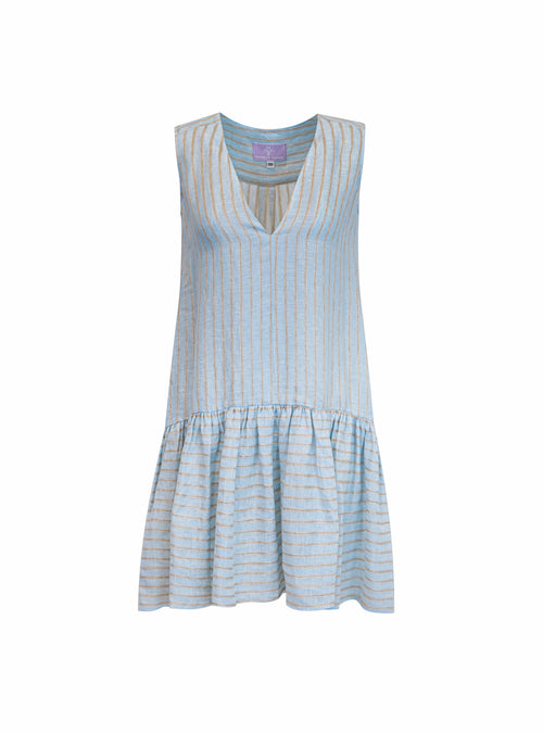 Renee Mini Sleeveless Dress - Blue/Gold Stripe
