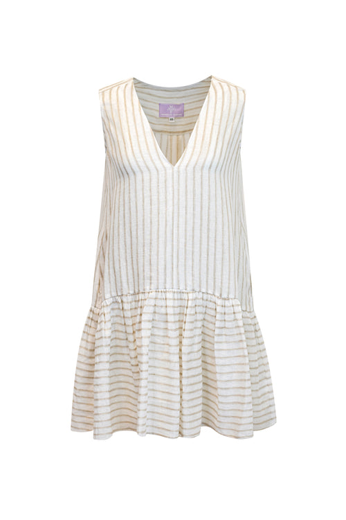 Renee Mini Sleeveless Dress - White/Gold Stripe