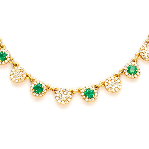 Diamonds and Emeralds in Yellow Gold Necklace