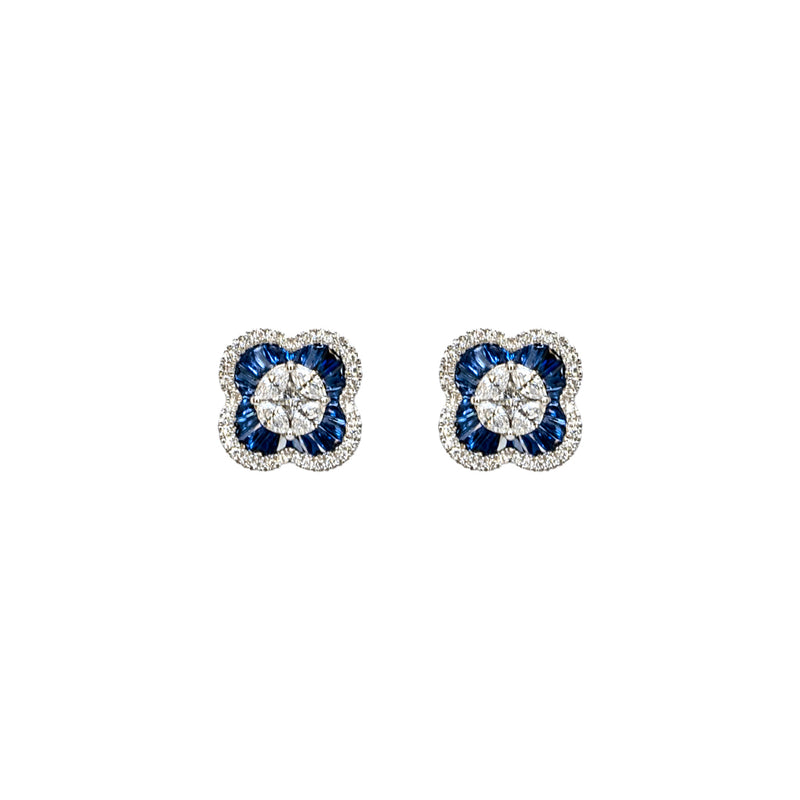 Flower Diamonds and Blue Sapphire Earrings