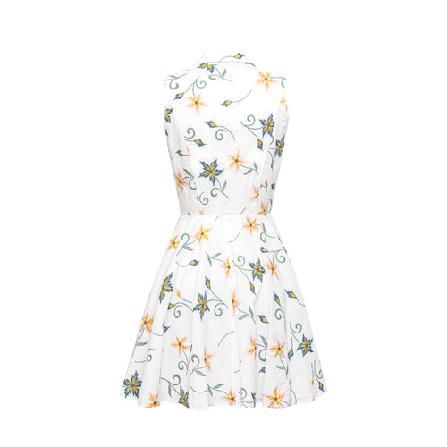 Alice Mini Dress - White with Floral Embroidery