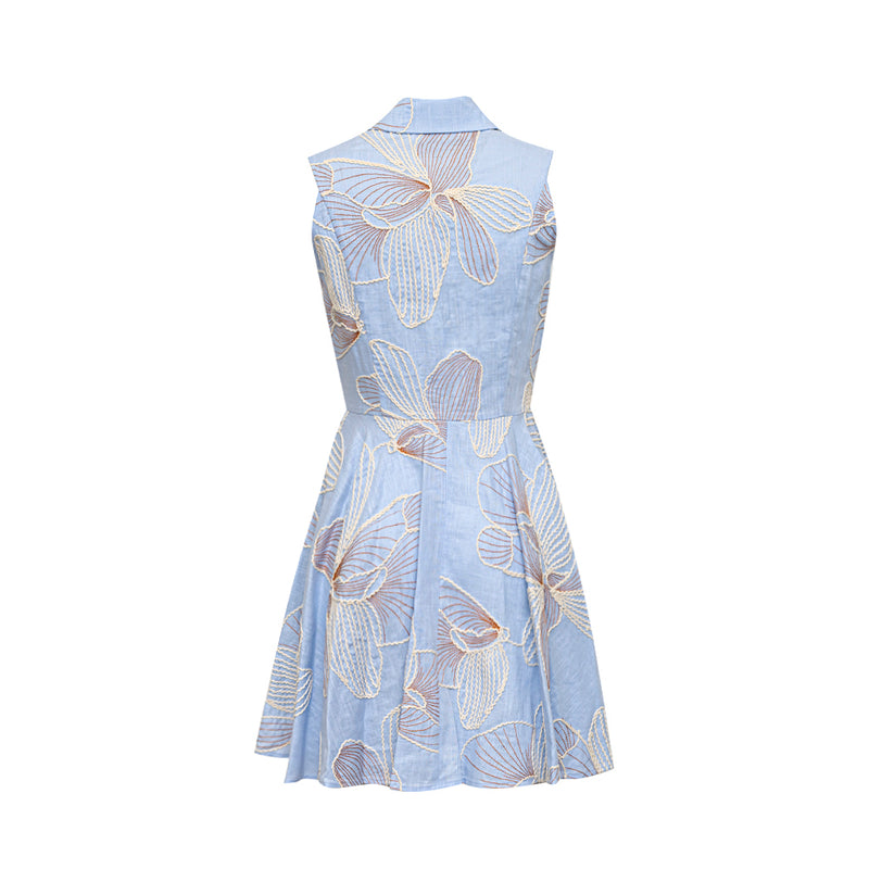Alice Mini Dress - Blue with Blush Embroidery