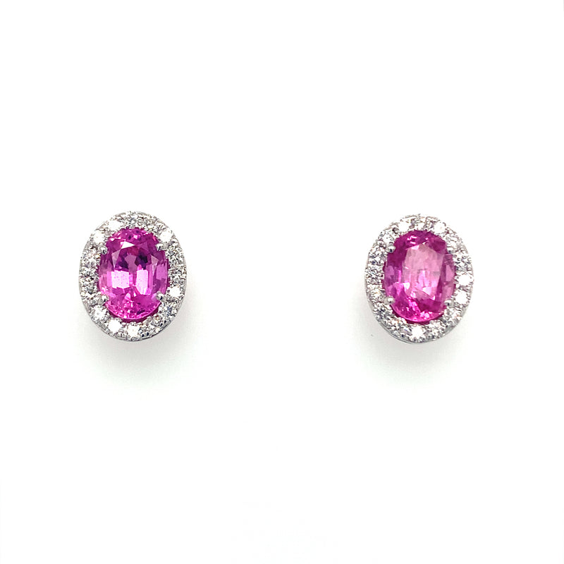 Oval Pink Sapphire with Diamond Frame set in 18kt WG
