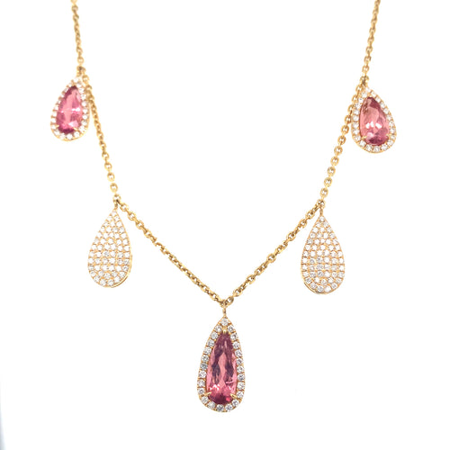Rubellite Drops and Pave Drops Necklace