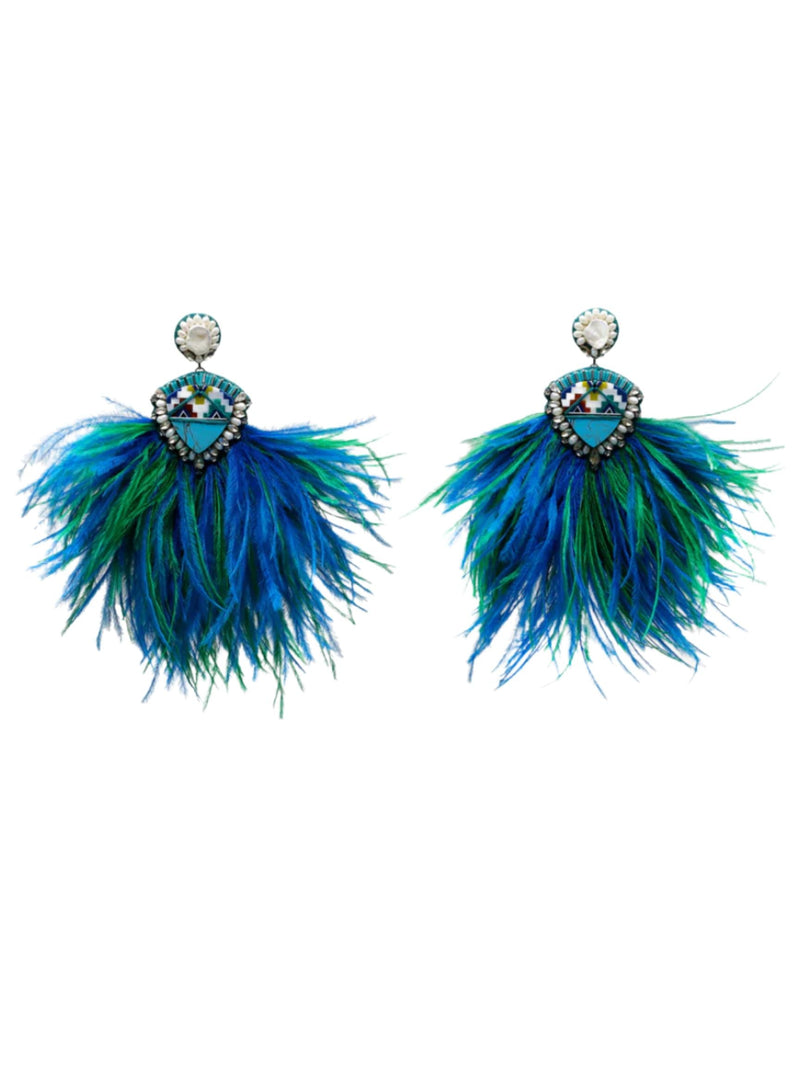 Stone & Feather Fan Earrings - Turquoise