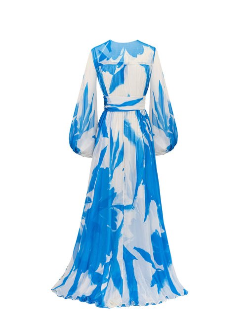 Crawford Maxi Gown - Blue/White Abstract