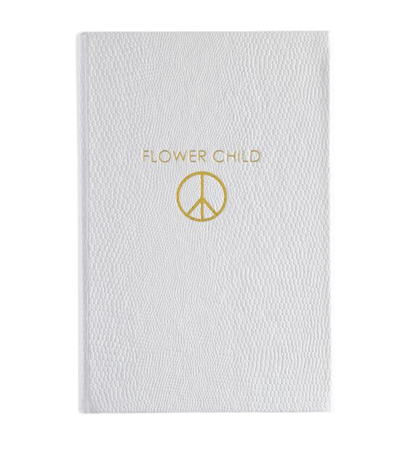 Notebook-Flower Child-white with gold embossed peace sign
