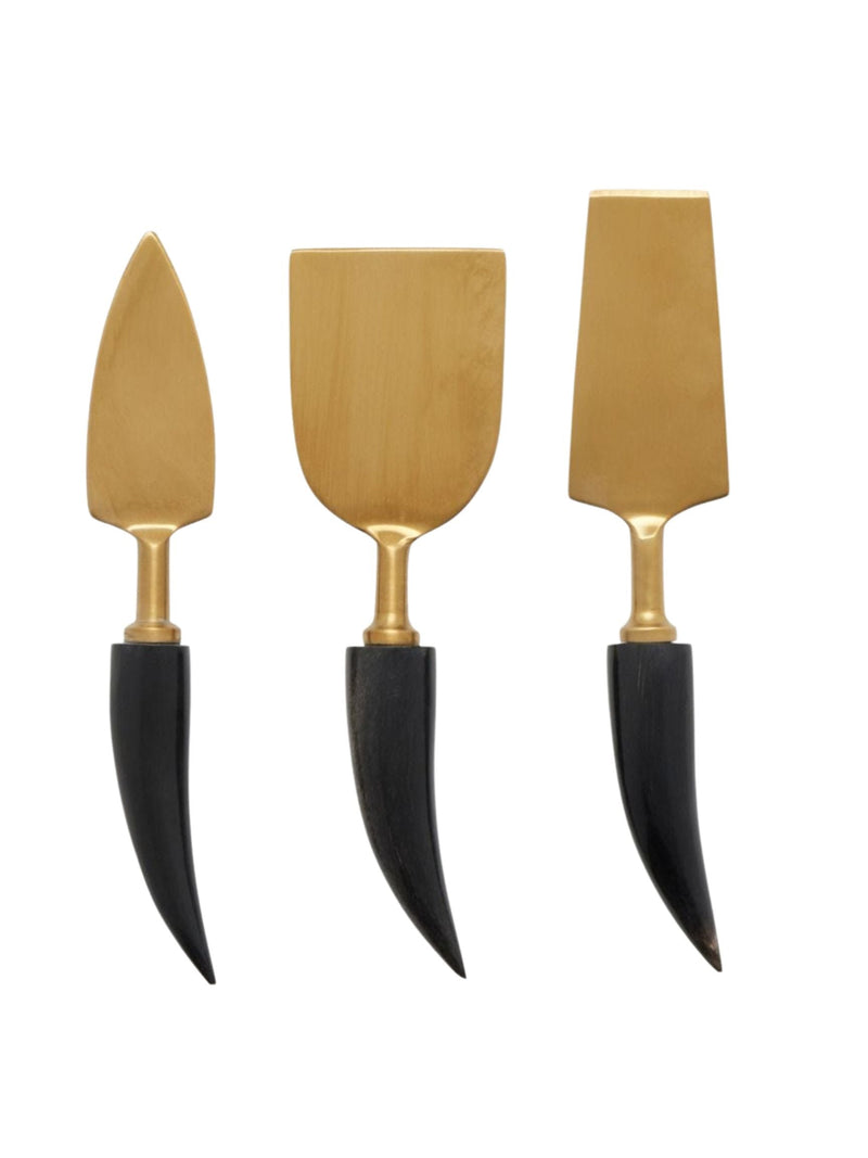 Mateo Black & Gold Cheese Knives w/ Horn Handles