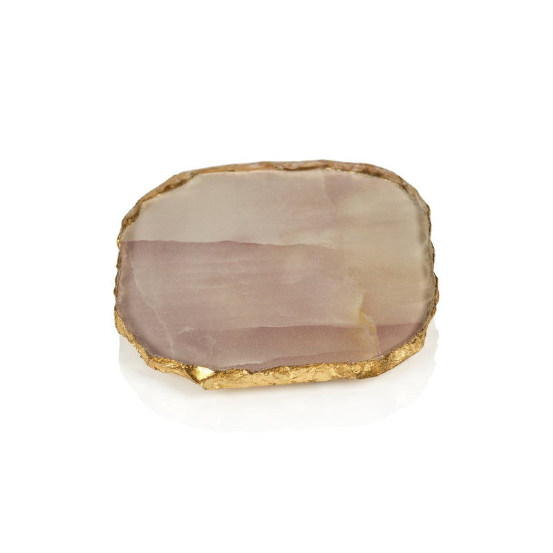 Agate Marble Glass Coaster with Gold Rim - Pink