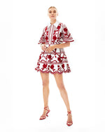 Embroidered Mini Dress - White and Red