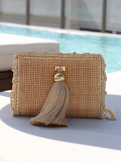 Tassel Clutch- Beige