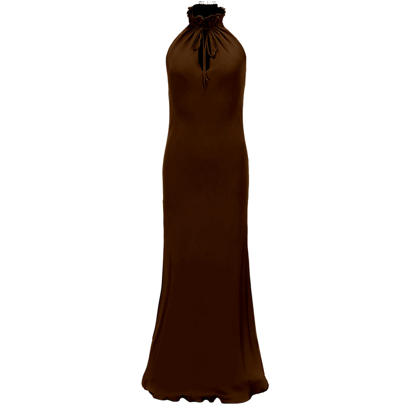 Lysandra Dress with ruffle neck-silk georgette double layer