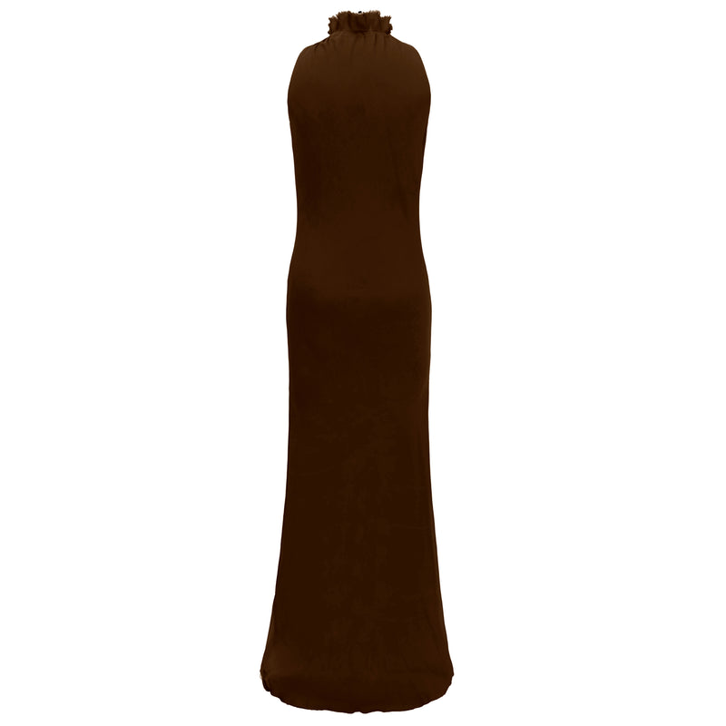 Lysandra Dress with ruffle neck-silk georgette double layer