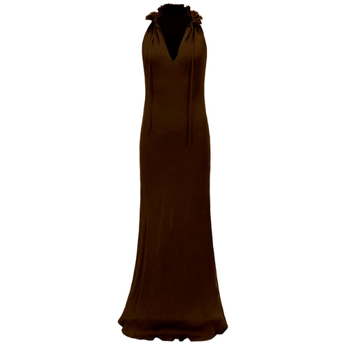 Lysandra Dress with ruffle neck-silk georgette double layer