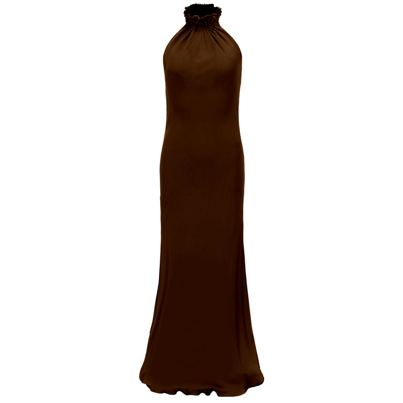 Lysandra Dress with ruffle neck-silk georgette double layer