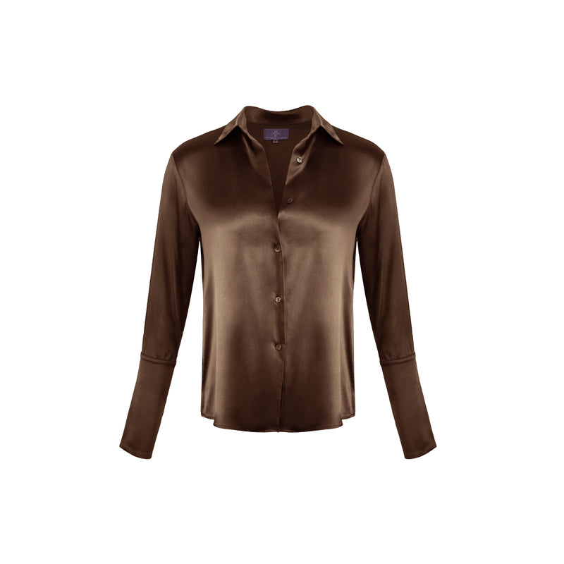 Garcon Shirt - Stretch Silk Charmeuse - Chocolate