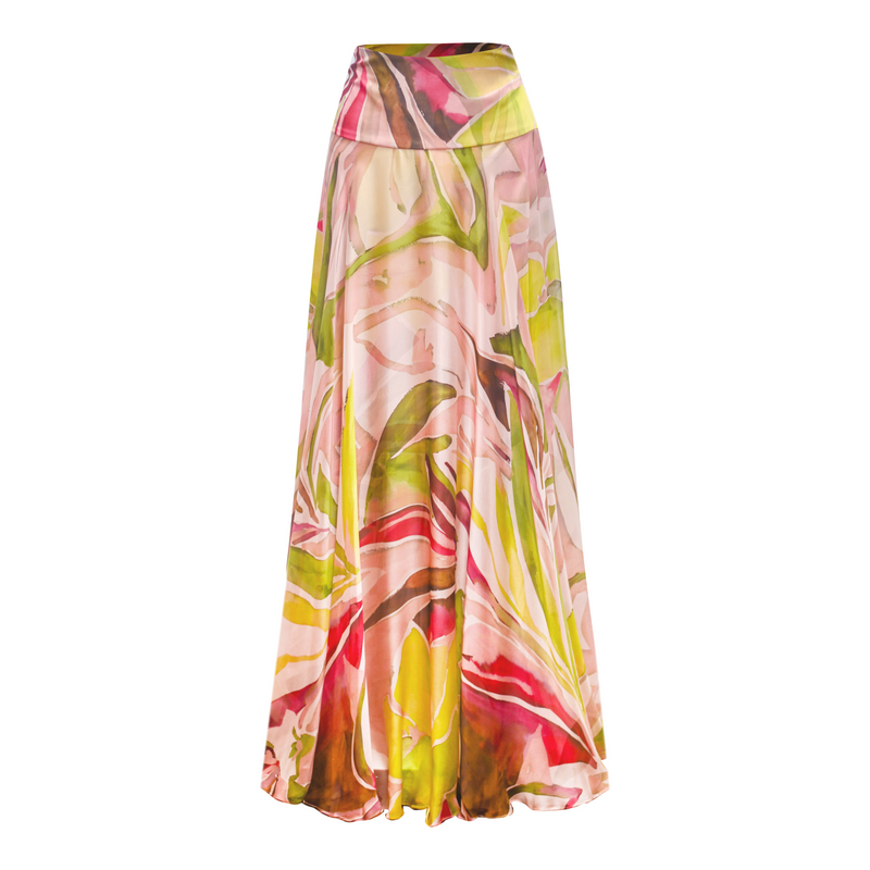 Margot Skirt Maxi - Pink / Green Abstract