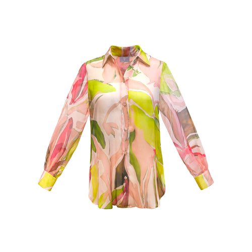 Bevie Button Down Shirt- Chiffon Pink/Green