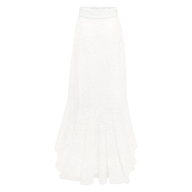 Penelope Skirt- White Flower Cotton