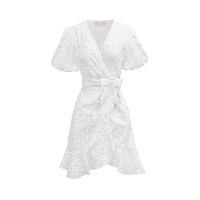 Penelope Mini Dress - White Flower Cotton