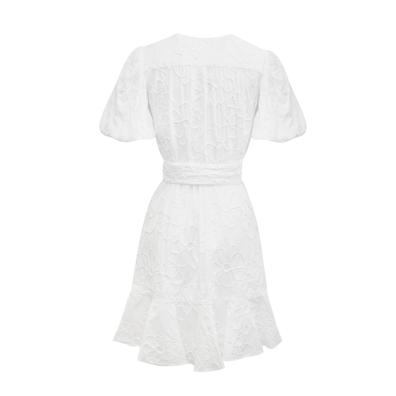 Penelope Mini Dress - White Flower Cotton