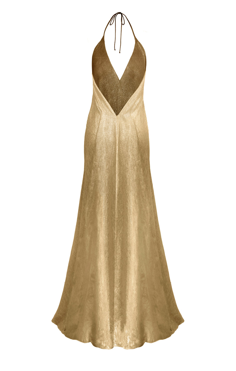 Bias Gown Single Layer- Gold Metallic Linen Michelle Farmer Bias Gown Single Layer- Gold Metallic Linen Michelle Farmer