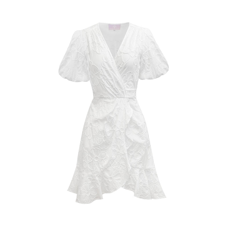 Penelope Mini Dress - White Flower Cotton
