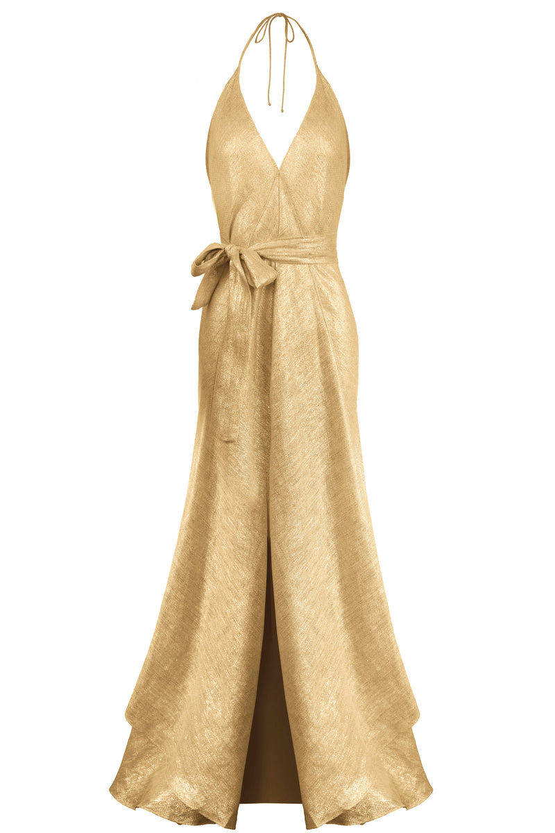 Bias Gown Single Layer- Gold Metallic Linen Bias Gown Single Layer- Gold Metallic Linen