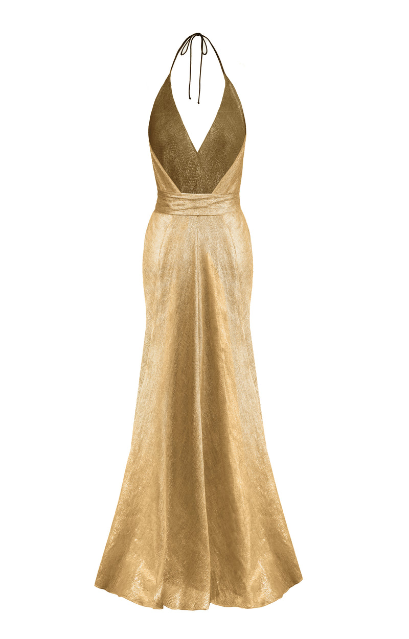 Bias Gown Single Layer- Gold Metallic Linen Bias Gown Single Layer- Gold Metallic Linen