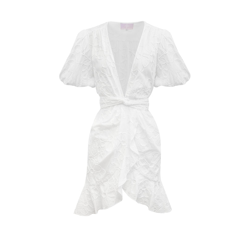 Penelope Mini Dress - White Flower Cotton