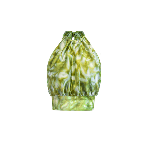 Bardot Top Silk Charm/Chiffon  - Green Abstract