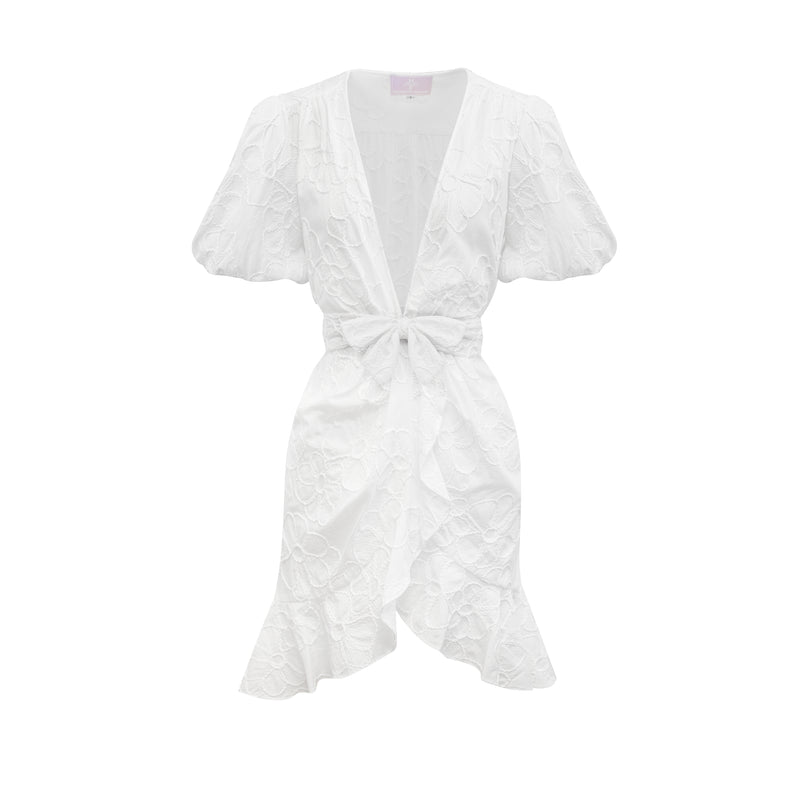 Penelope Mini Dress - White Flower Cotton