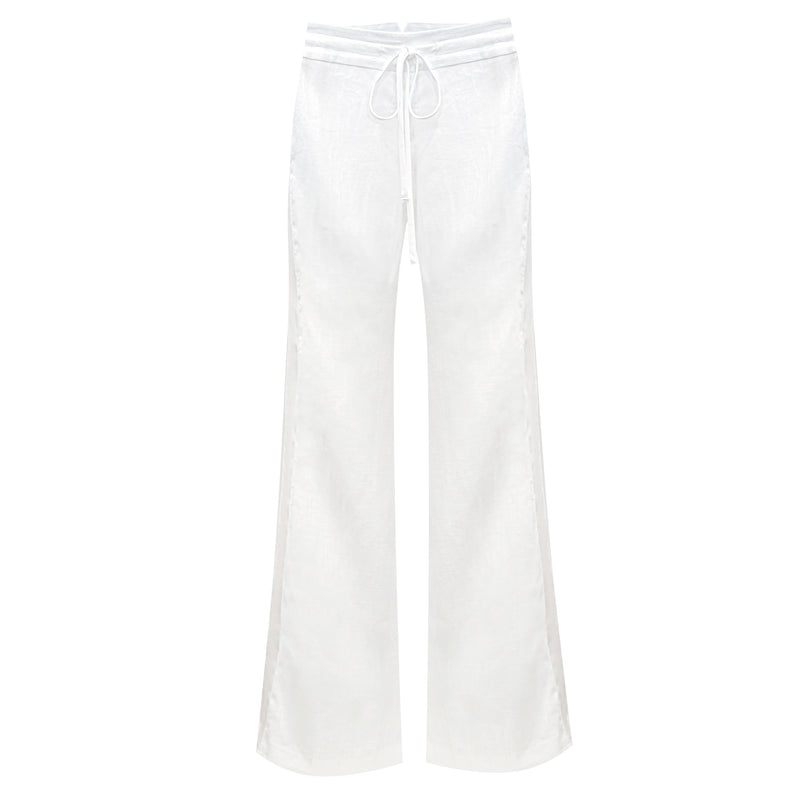 Drawstring Pant Linen Side Stripe - Optic White