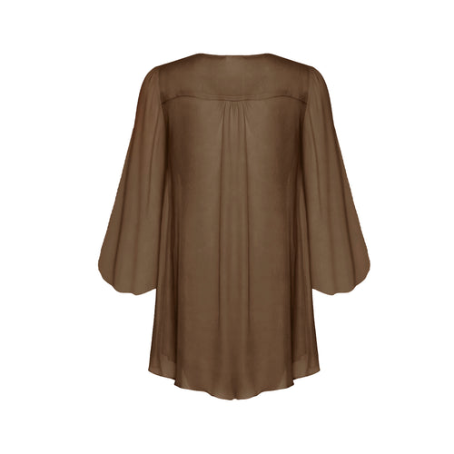 Petra Blouse Close Front-Chiffon-Chocolate