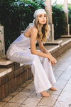 Drawstring Pant Linen Side Stripe - Optic White