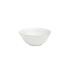 White ceramic bowl with gold rim on a white background