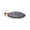 Set of marble-patterned platters with a leather strap on a white background