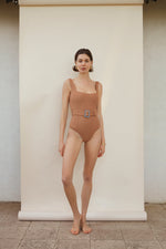 Lisa Brown-Gold Glitter Textured Swimsuit