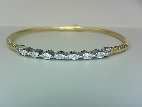 Bangle- Yellow Gold Stretch Bangle w/ Marquise Diamonds