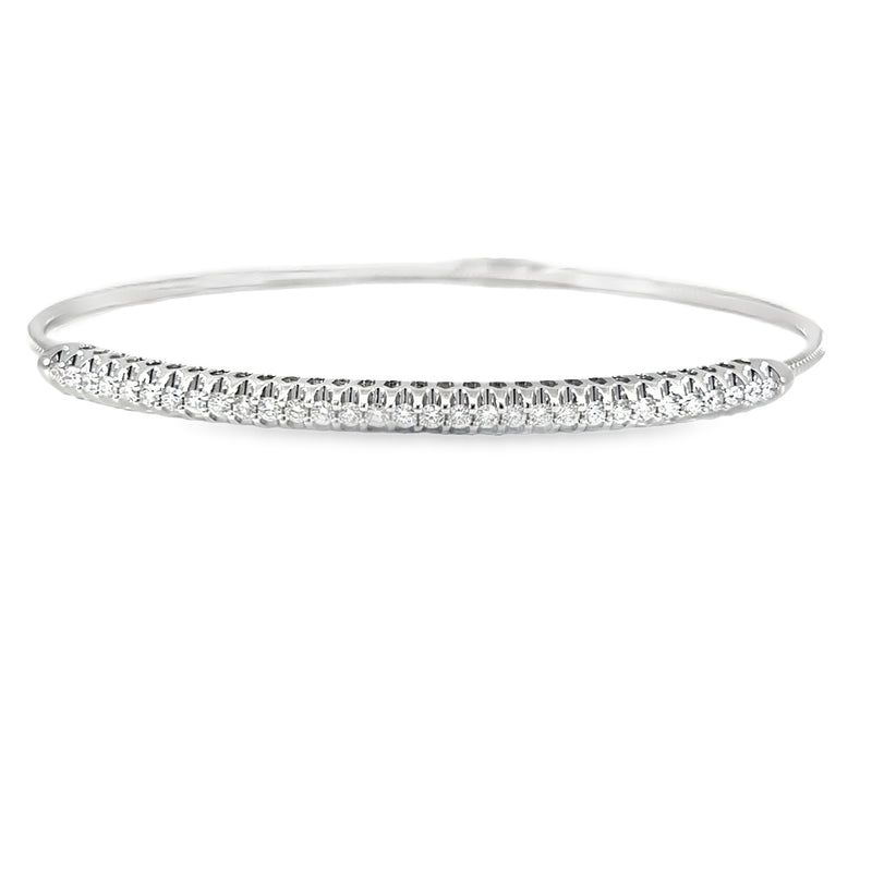 Bangle- Adjustable Serrated Edge White Gold w/ Diamonds