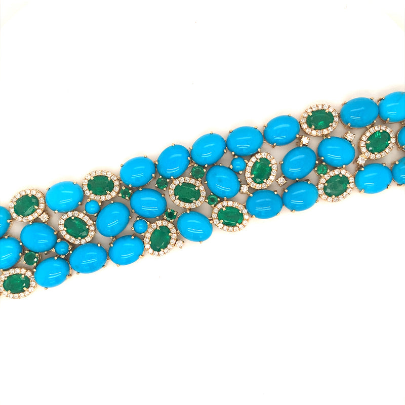 Turquoise, Emerald and Diamond Bracelet