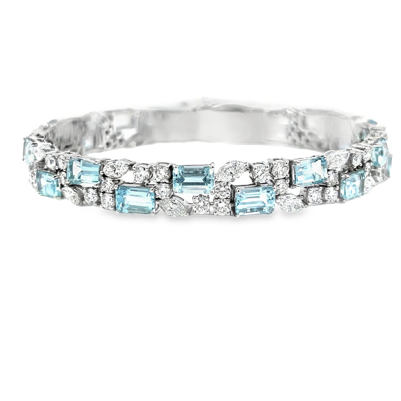Bracelet- Emerald Cut Aquamarine w/ Marquise & Round Diamonds