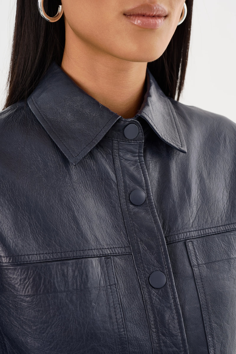 Carolina Leather Jacket - Navy