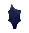 Crystal Embellished One Shoulder Swimsuit - Navy
