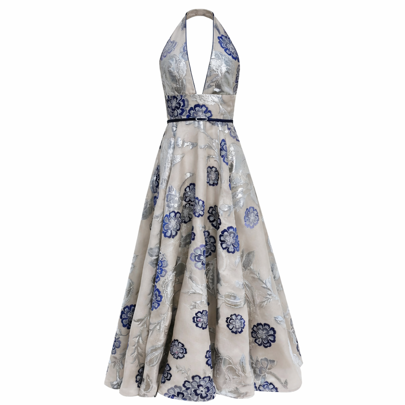 Michi Gown - Navy and Silver
