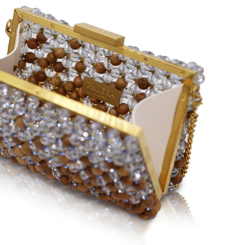 Clutch Wood/Crystal- Silver Blue