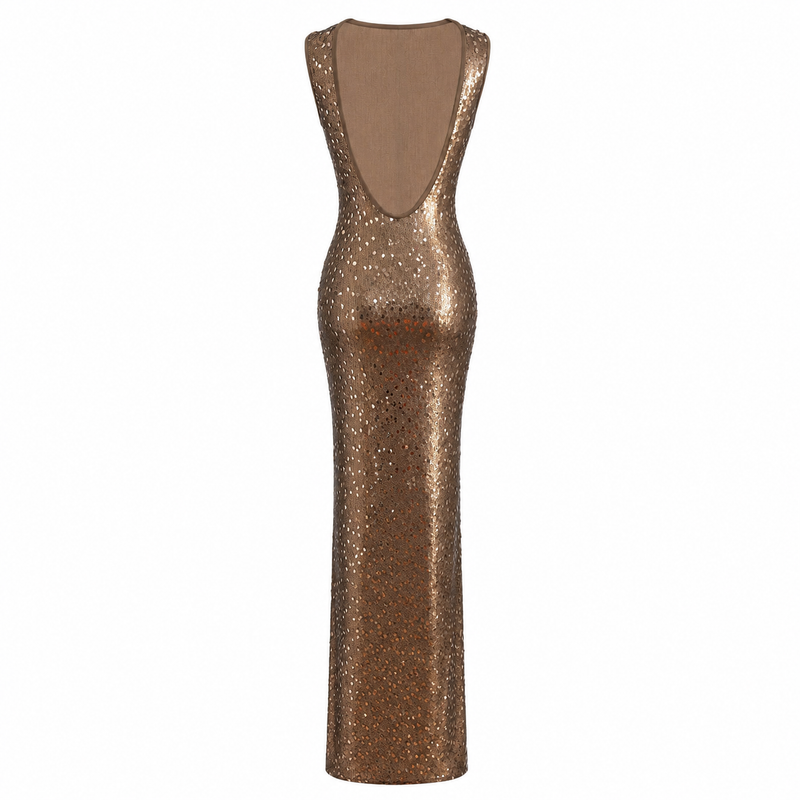 copper glitter dress Brandy Maxi Gown-Copper Sequin – Michelle Farmer formal bronze dress