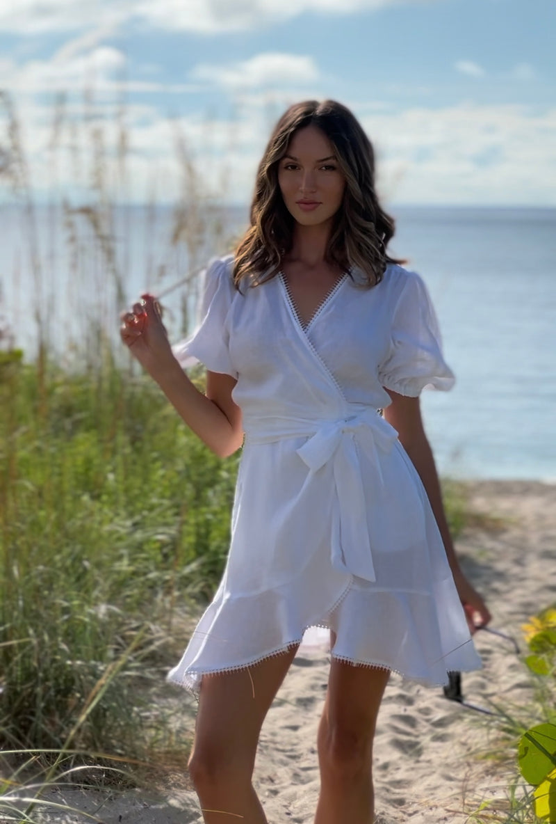 Penelope Mini Dress White Linen – Michelle Farmer
