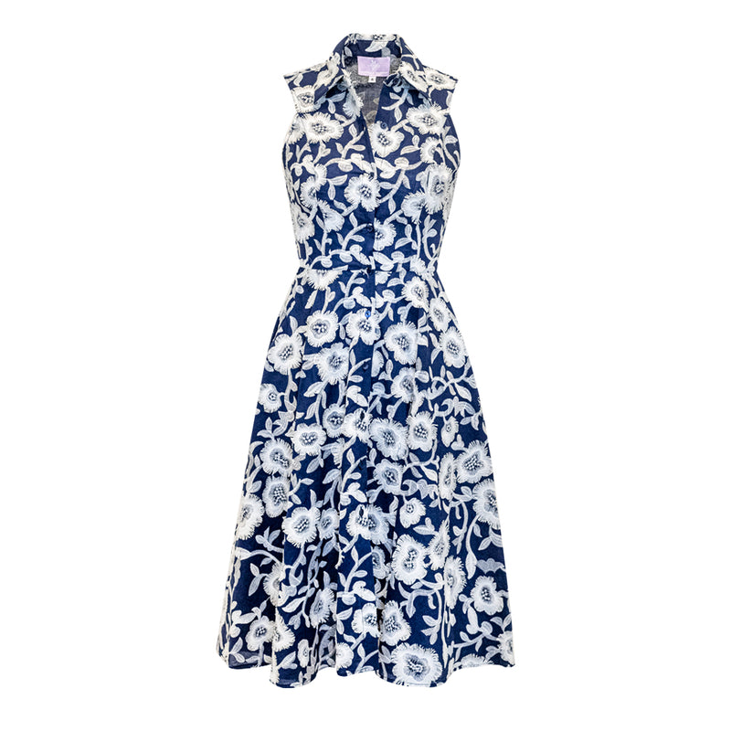 Alice Midi Dress - Navy/White Flower